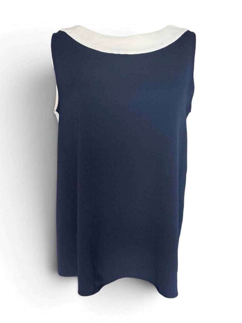 Oscar de la Renta Silk Blend Navy and White Sleeveless Blouse with Back Bow Sz8